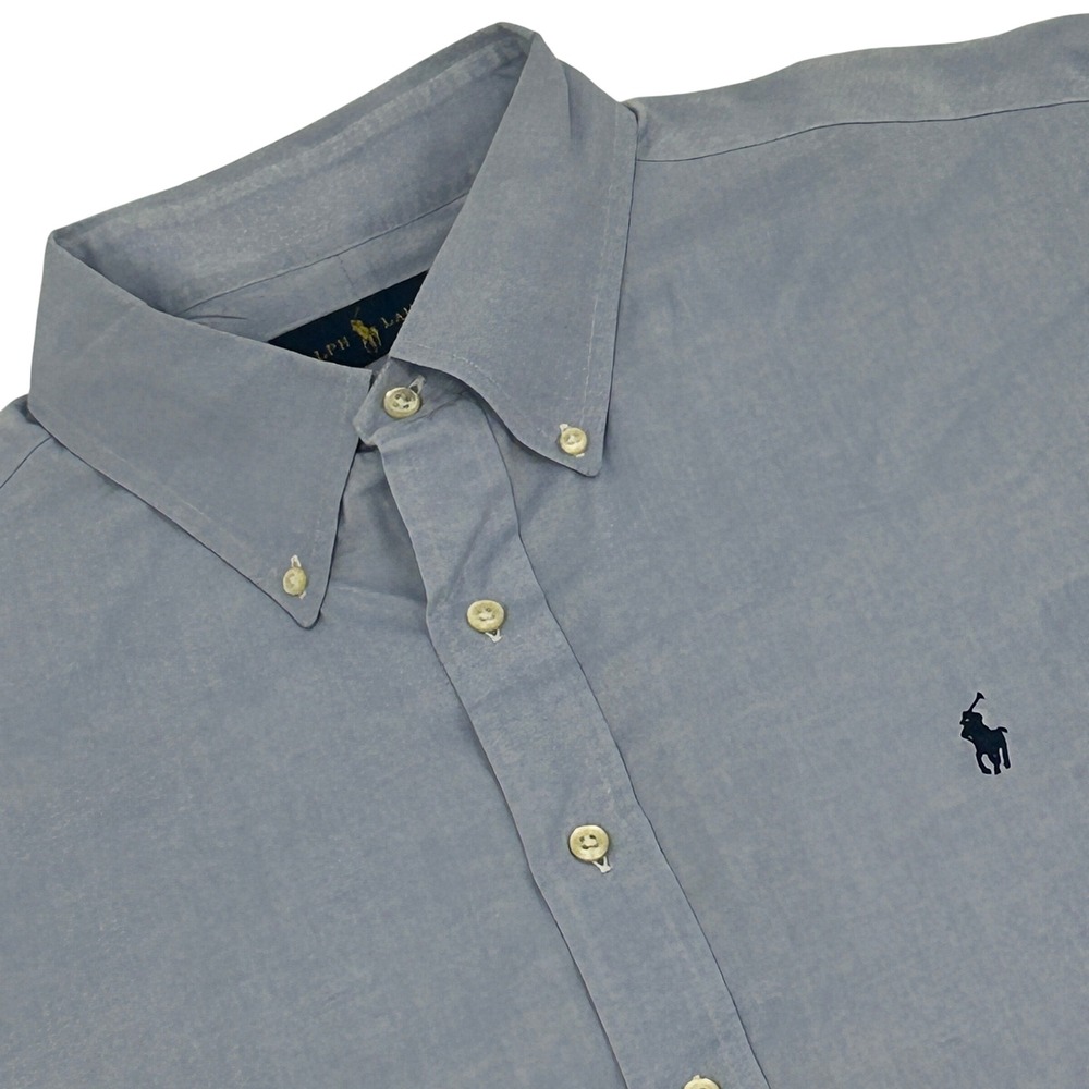 Ralph Lauren Button Down Shirt Mens 18 36/37 Light Blue Oxford Long Sleeve Pony